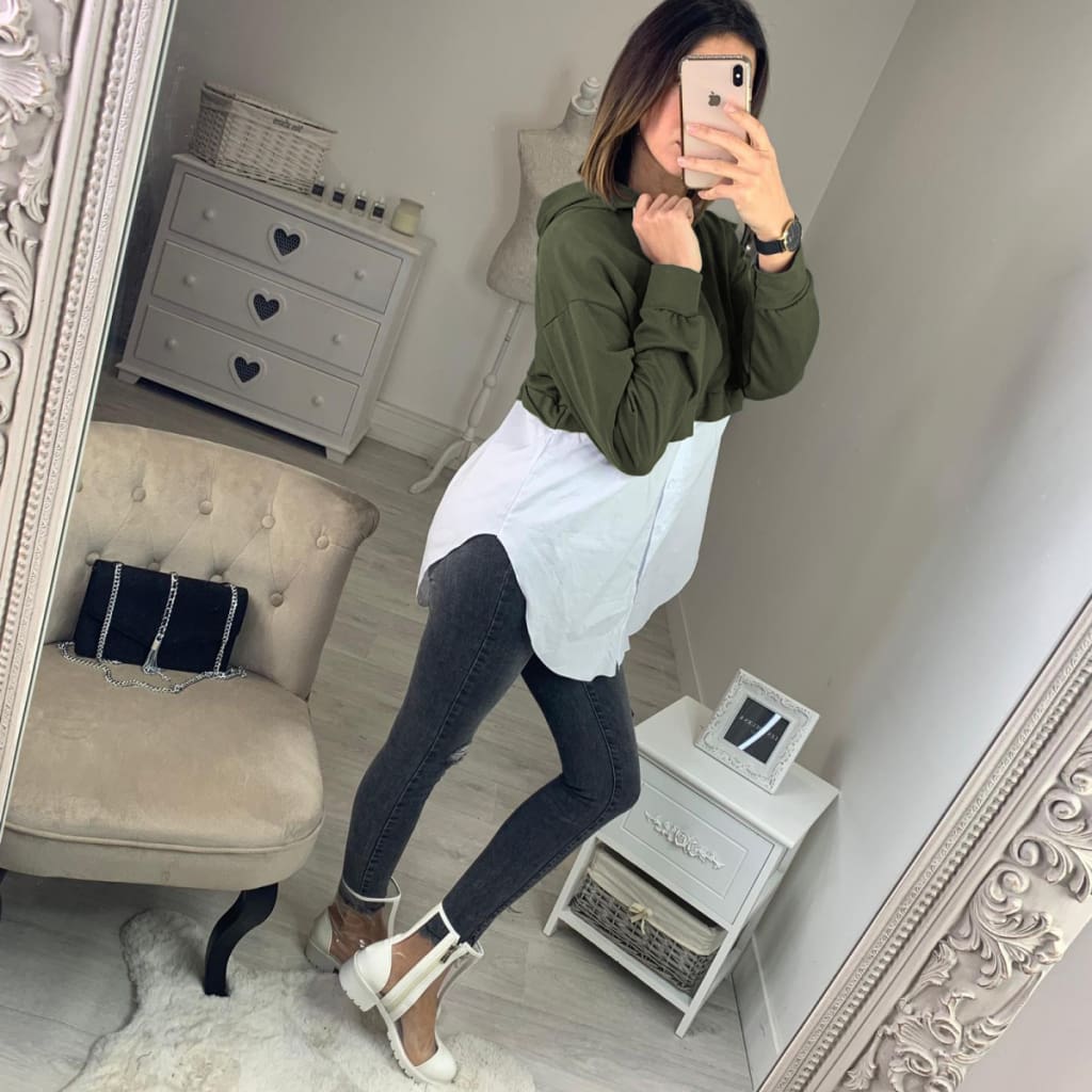 Fashion Women Ladies Long Sleeve Stitching Shirt Tops Hooded Casual Autumn Loose Button Blouse Shirt 2019