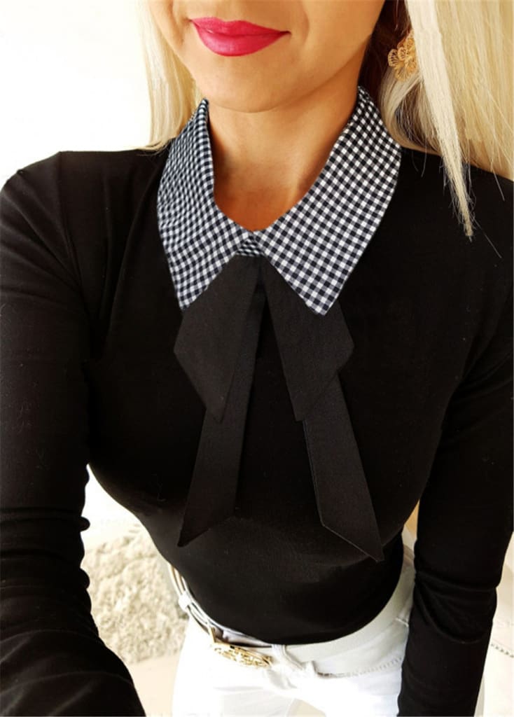 Elegant Office Ladies Lapel Blouse Shirt Autumn Women Long Sleeve Slim Fit Bowknot Stretch Office Solid Shirts