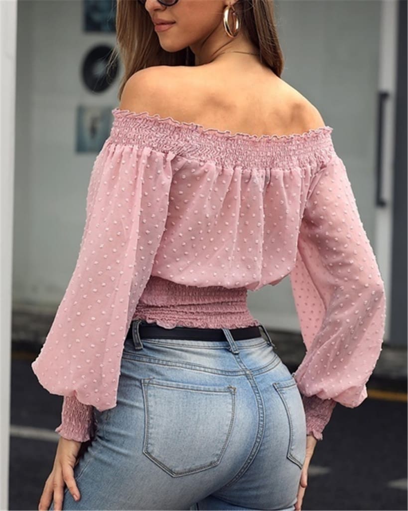 New Womens Off Shoulder Bodycon Ladies Tops Bubble Long Sleeve Summer Casual Tops Tee Shirt Streetwear Outwear