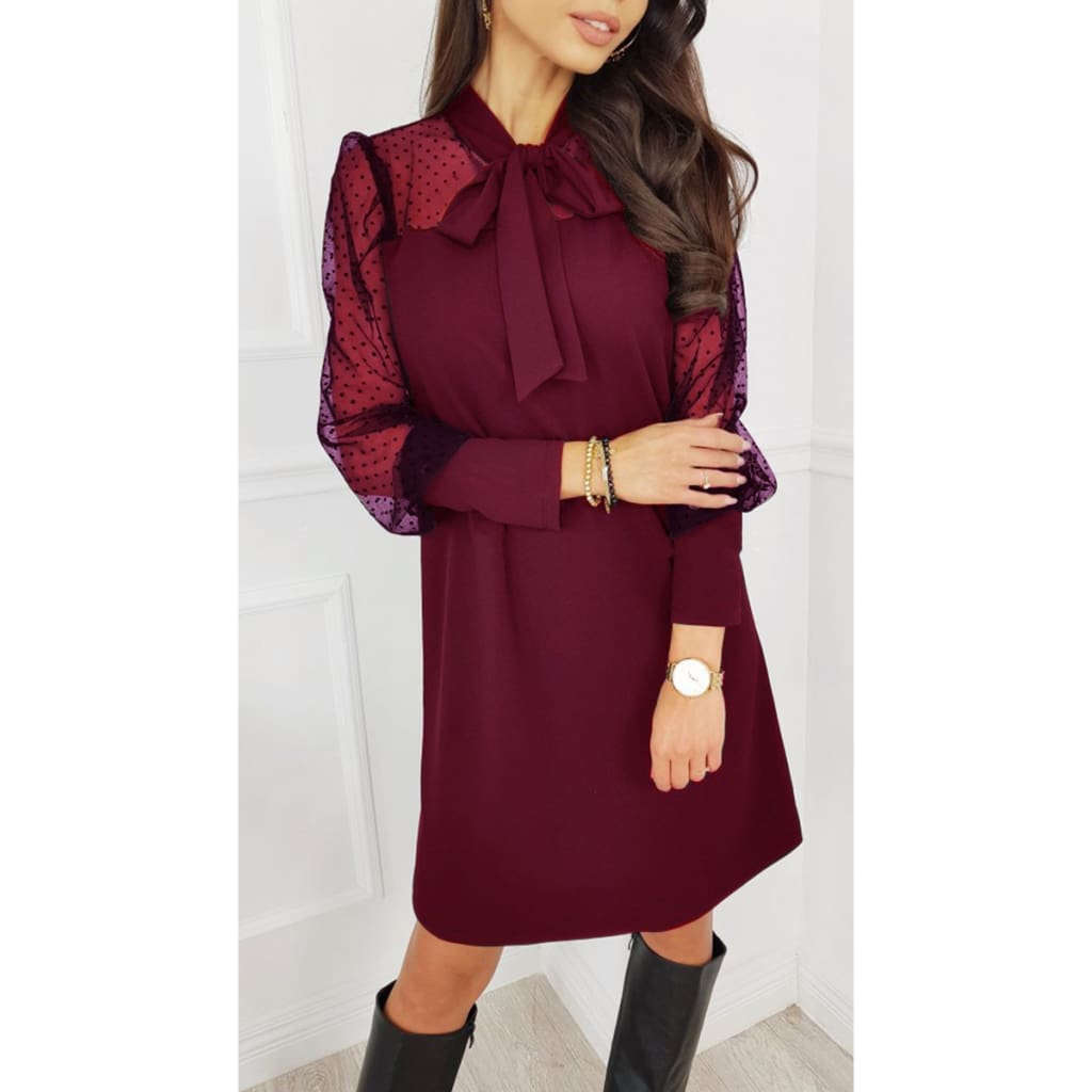 Fashion Women Elegant Evening Party Club Loose Dress Women Ladies Casual Mesh Puff Long Sleeve Dress vestidos