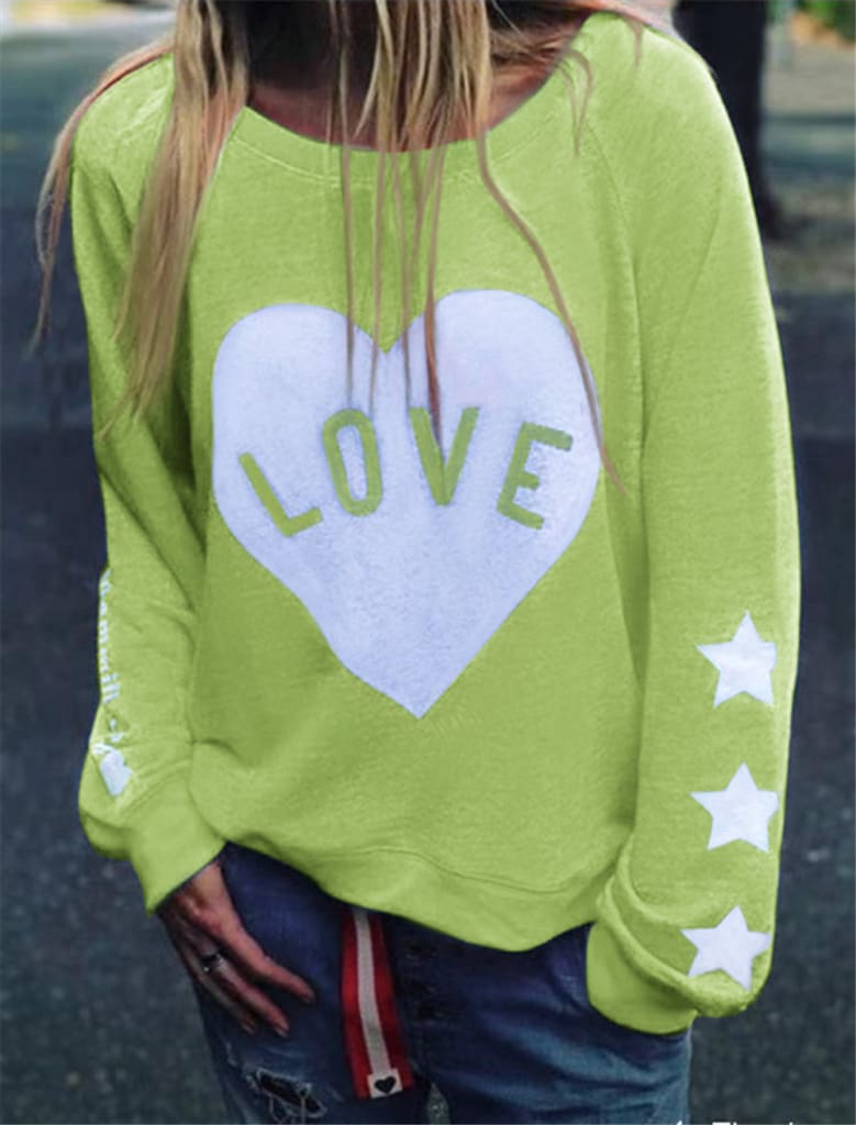 Women Long Sleeve Love Heart Printed Hoodie Sweatshirt Ladies Casual Loose Sweater Jumper Pullover Tops Blouse