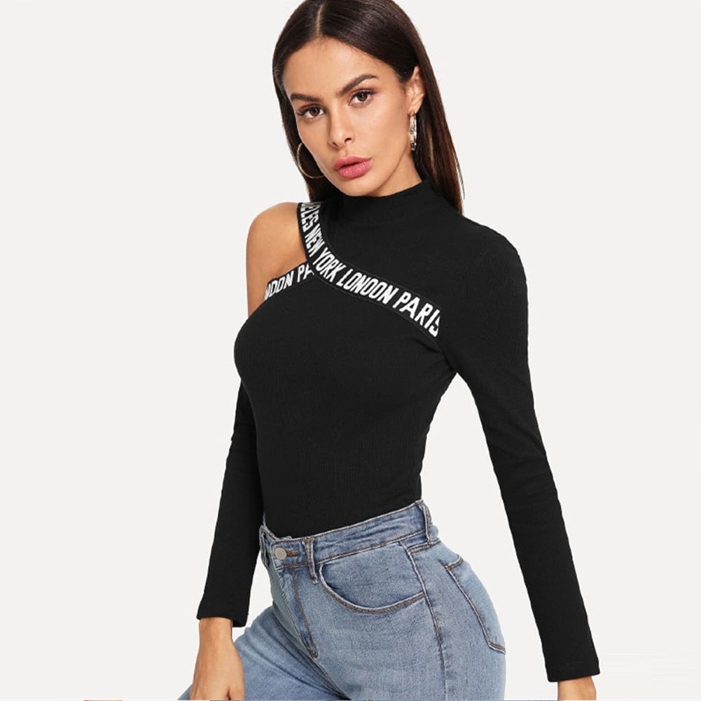 Fashion Women Hollow Out T Shirt Studded Long Sleeve Tops Tee Ladies Cold Shoulder Slim Fit Casual Tops Clubwear