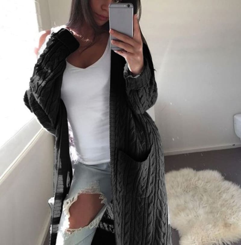 Fashion Women Knitted Chunky Cardigan Sweater Open Front Pocket Coat Winter Casual Long Jumper Coat Jacket Tops