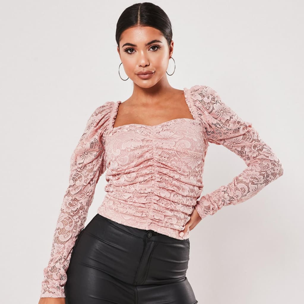 Women Lace Puff Sleeve Cropped Tops Shirt Fashion Ladies Autumn Winter Casual Blouse Holiday Tops Tee