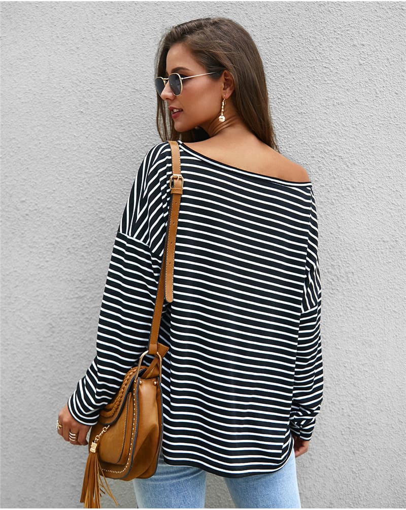 Women Autumn Stripe T shirt Long Sleeve Loose Tee shirt Femme Ladies harajuku tshirt Elegant Plain ulzzang dames Streetwear