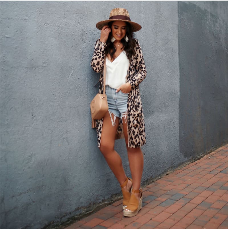 Fashion Leopard Womens Long Sleeve Cardigan Tops Loose Long Blouse Outwear Streetwear