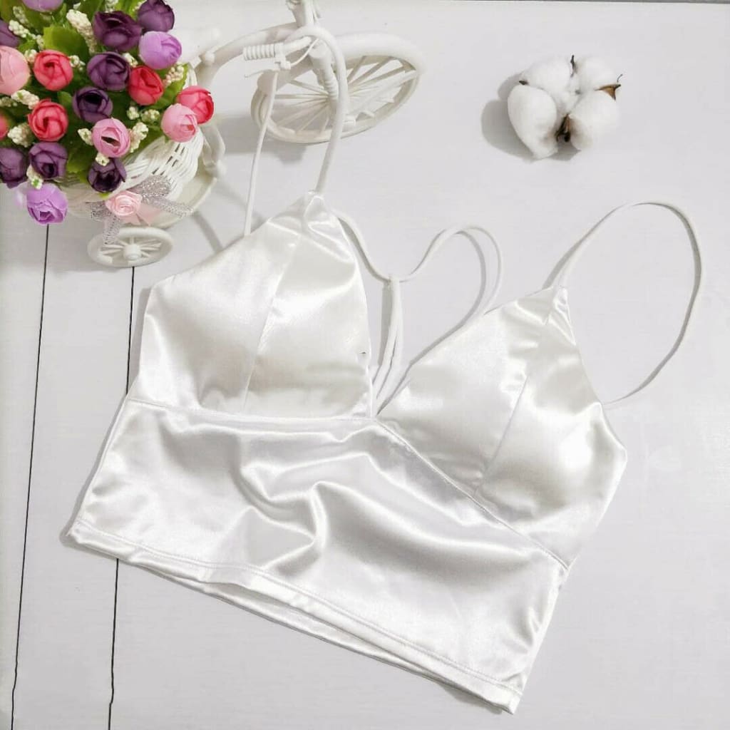 Summer Satin Crop Tops Women Bralette Bustier Bra Vest Shirt V Neck Ladies Tops