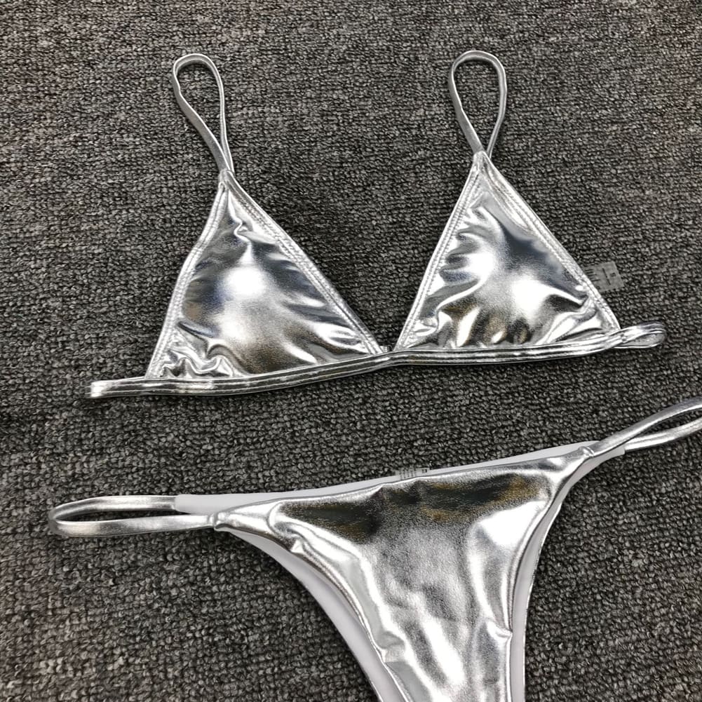 Women String Micro Bikinis Brazil Thong Swimsuit Silver Strap Two Piece Swimwears