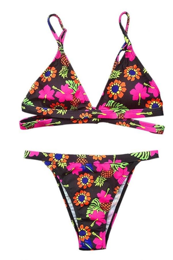 The Best Hirigin Multi Color Straps Sexy Flower Bikini Set One-Piece Suit Women Swimwear Bandage Push Up Padded Bathing Suit New Online - Takalr