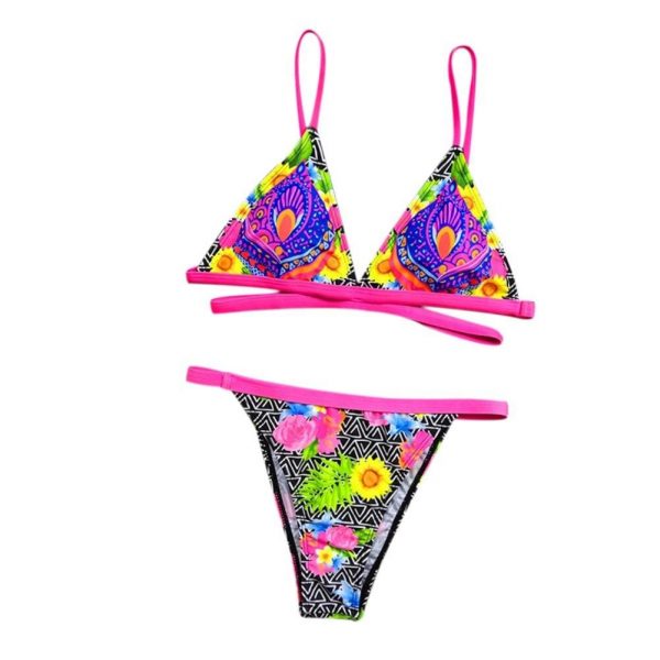 The Best Hirigin Multi Color Straps Sexy Flower Bikini Set One-Piece Suit Women Swimwear Bandage Push Up Padded Bathing Suit New Online - Takalr