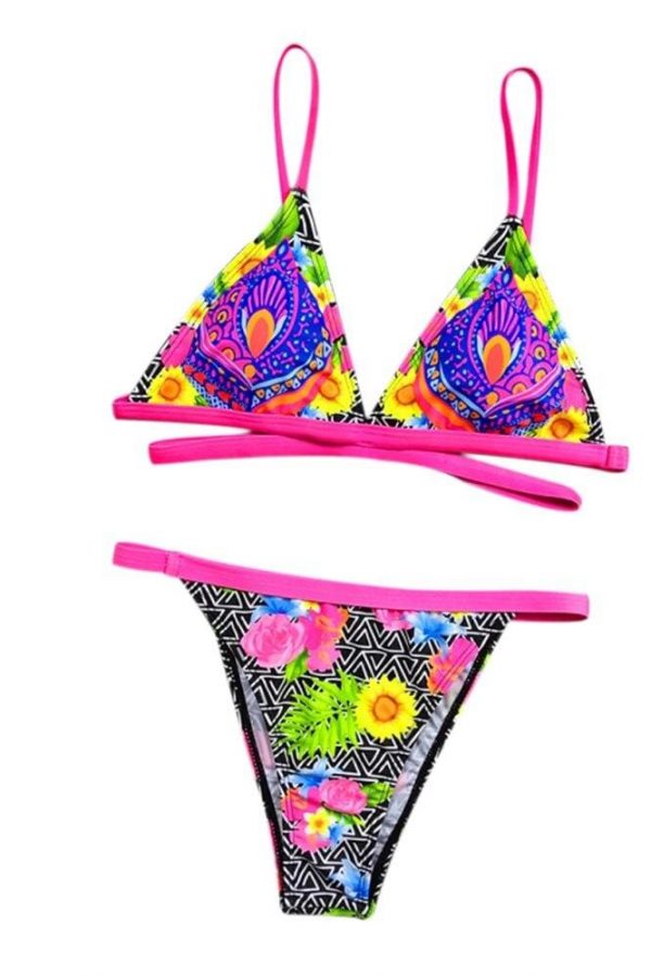 The Best Hirigin Multi Color Straps Sexy Flower Bikini Set One-Piece Suit Women Swimwear Bandage Push Up Padded Bathing Suit New Online - Takalr