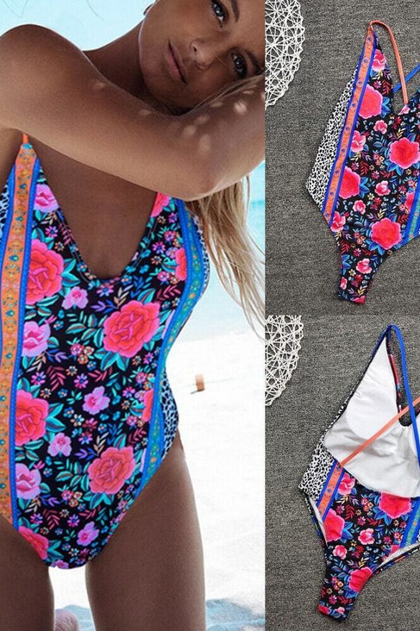 The Best Hirigin Multi Color Straps Sexy Flower Bikini Set One-Piece Suit Women Swimwear Bandage Push Up Padded Bathing Suit New Online - Takalr