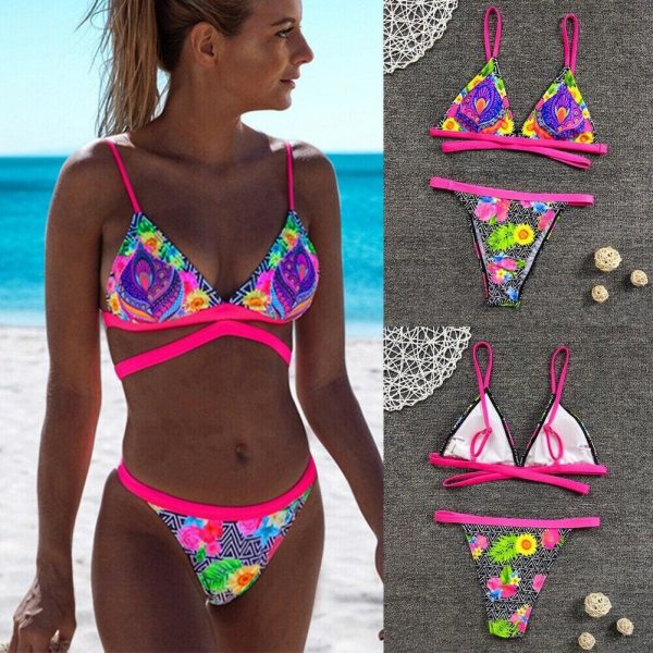 The Best Hirigin Multi Color Straps Sexy Flower Bikini Set One-Piece Suit Women Swimwear Bandage Push Up Padded Bathing Suit New Online - Takalr