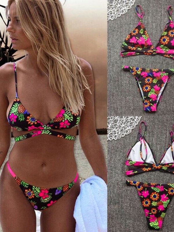 The Best Hirigin Multi Color Straps Sexy Flower Bikini Set One-Piece Suit Women Swimwear Bandage Push Up Padded Bathing Suit New Online - Takalr