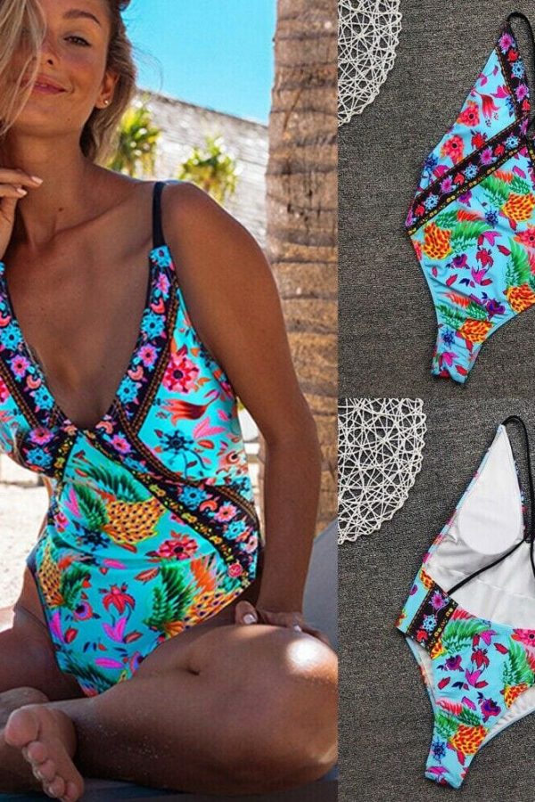 The Best Hirigin Multi Color Straps Sexy Flower Bikini Set One-Piece Suit Women Swimwear Bandage Push Up Padded Bathing Suit New Online - Takalr