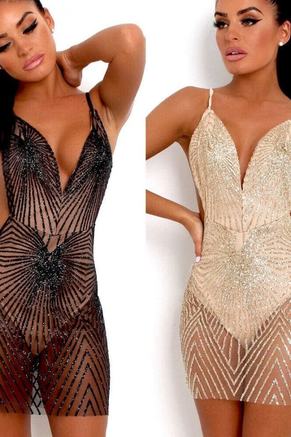 The Best Hirigin Women Sexy Bandage Sparkely Bodycon Sleeveless Evening Party Club Backless Short Mini Dress Online - Takalr