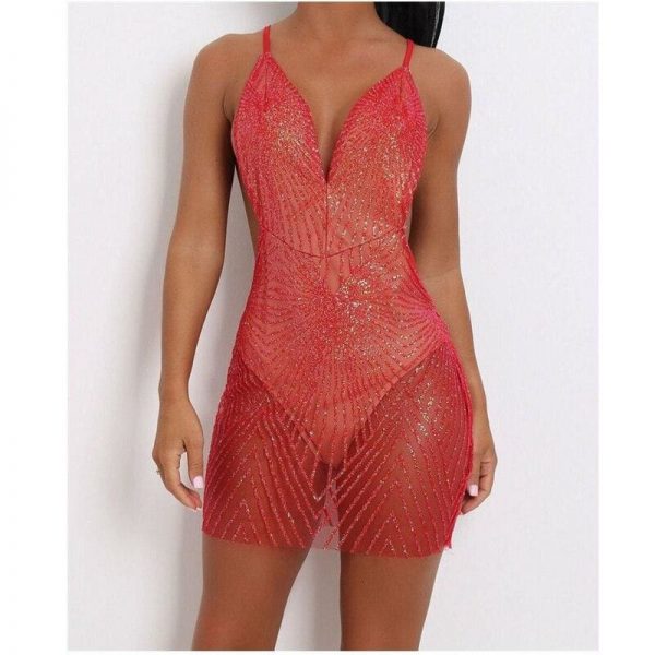 The Best Hirigin Women Sexy Bandage Sparkely Bodycon Sleeveless Evening Party Club Backless Short Mini Dress Online - Takalr