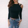 The Best Hirigin Women's Off Shoulder Tops Long Sleeve Shirt Black Colors Casual Autumn Cotton Blouse Loose Top Shirt Online - Takalr