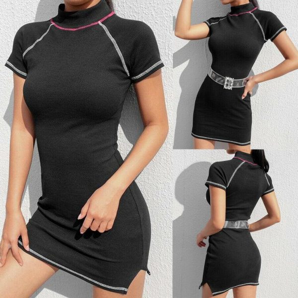 The Best Holiday Irregular Short Sleeve Summer Boho Dresses Ladies Casual High Neck Fit Mini Short Sundress Online - Takalr