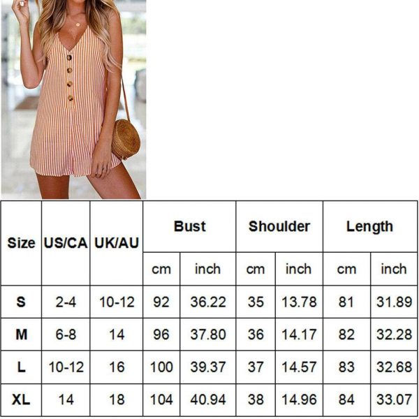 The Best Holiday Women Casual V-neck Sleeveless Playsuit Striped Button Jumpsuit Rompers Summer Beach Short Trousers Online - Takalr