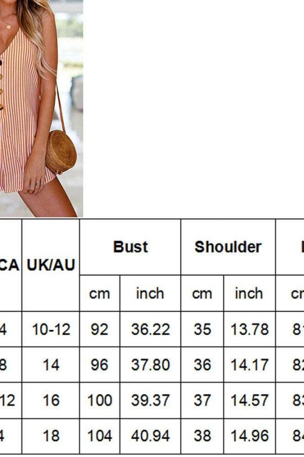 The Best Holiday Women Casual V-neck Sleeveless Playsuit Striped Button Jumpsuit Rompers Summer Beach Short Trousers Online - Takalr