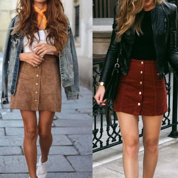 The Best Hot Fashion Elegant Women Ladies Summer Skirts High Waist Single Breasted Button Solid Slim A-Line Suede Leather Mini Skirts Online - Takalr