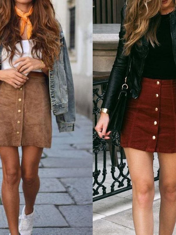 The Best Hot Fashion Elegant Women Ladies Summer Skirts High Waist Single Breasted Button Solid Slim A-Line Suede Leather Mini Skirts Online - Takalr