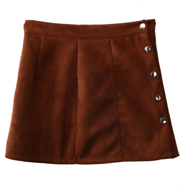 The Best Hot Fashion Elegant Women Ladies Summer Skirts High Waist Single Breasted Button Solid Slim A-Line Suede Leather Mini Skirts Online - Takalr