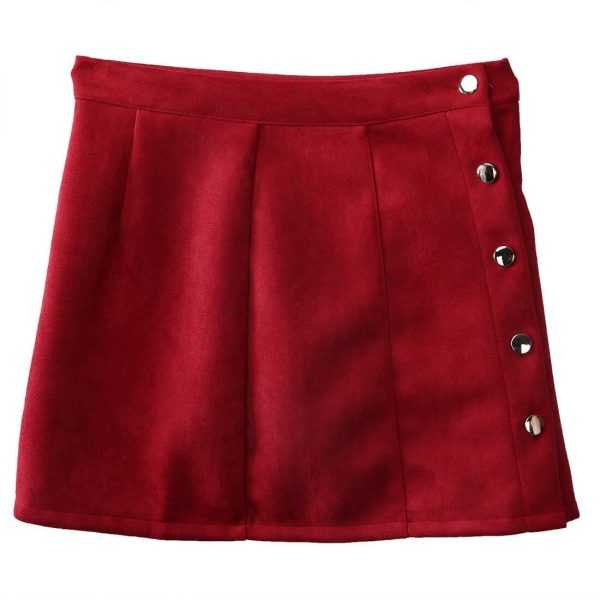 The Best Hot Fashion Elegant Women Ladies Summer Skirts High Waist Single Breasted Button Solid Slim A-Line Suede Leather Mini Skirts Online - Takalr