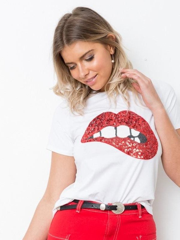 The Best Hot Summer Fashion Red Lips Print Slim T-Shirts Women Girl Casual Short Sleeve T-Shirt Women Clothing Online - Takalr