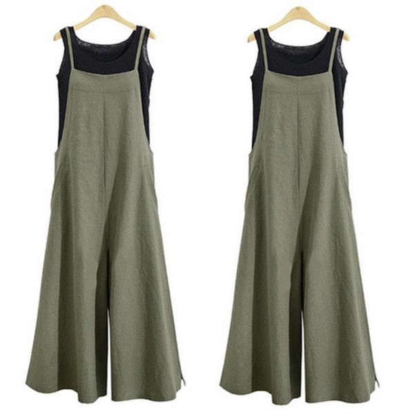 The Best Hot Summer Women Strappy Solid Comfy Wide Leg Jumpsuits Women Casual Loose Dungarees Bib Overalls Cotton Linen Rompers Plus Size Online - Takalr