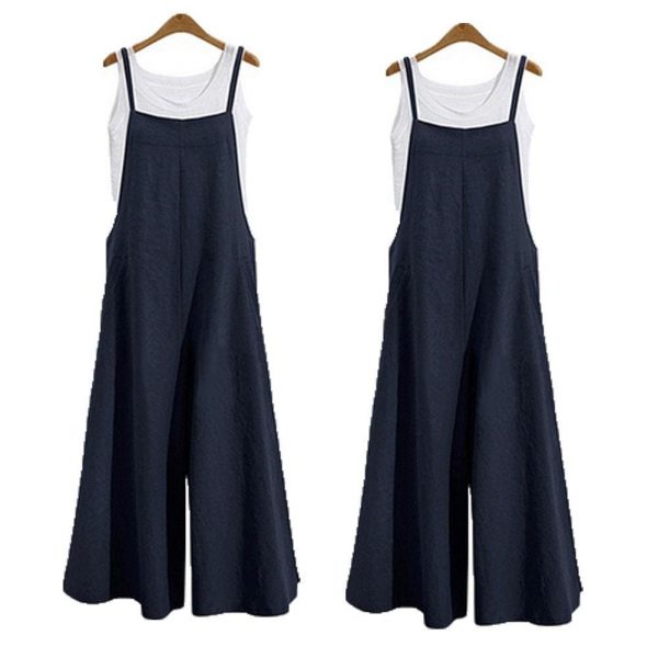 The Best Hot Summer Women Strappy Solid Comfy Wide Leg Jumpsuits Women Casual Loose Dungarees Bib Overalls Cotton Linen Rompers Plus Size Online - Takalr