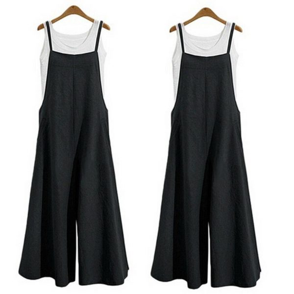 The Best Hot Summer Women Strappy Solid Comfy Wide Leg Jumpsuits Women Casual Loose Dungarees Bib Overalls Cotton Linen Rompers Plus Size Online - Takalr