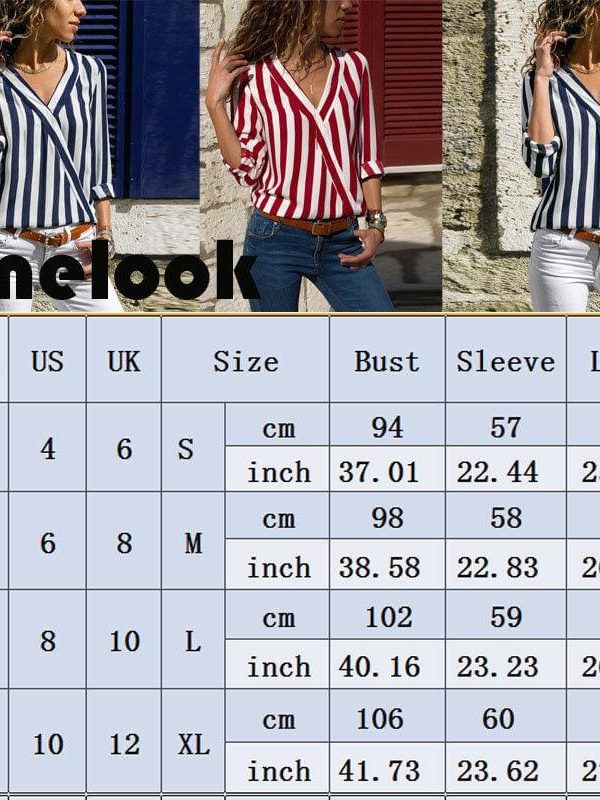 The Best Hot Women Collar Striped Blouse Shirt Long Sleeve Blouse Fashion V-neck Shirts Casual Tops Blouse Online - Takalr