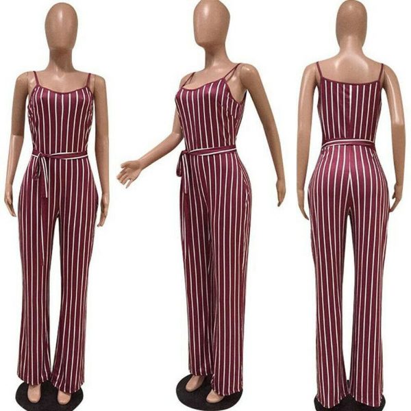 The Best Hot Women Ladies Clubwear V-Neck Striped Playsuit Sexy Bodycon Party Jumpsuit Romper Summer Beach Casual Long Trousers Online - Source Silk