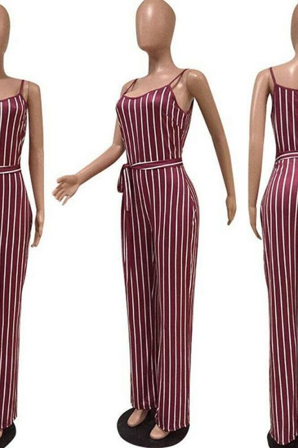 The Best Hot Women Ladies Clubwear V-Neck Striped Playsuit Sexy Bodycon Party Jumpsuit Romper Summer Beach Casual Long Trousers Online - Source Silk