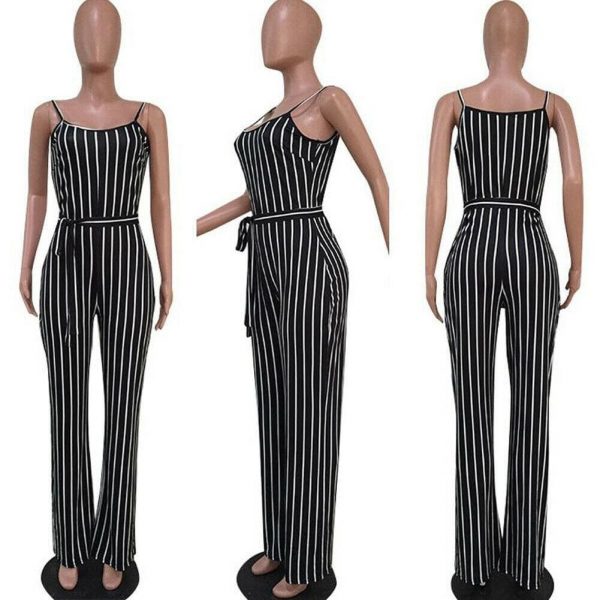 The Best Hot Women Ladies Clubwear V-Neck Striped Playsuit Sexy Bodycon Party Jumpsuit Romper Summer Beach Casual Long Trousers Online - Source Silk