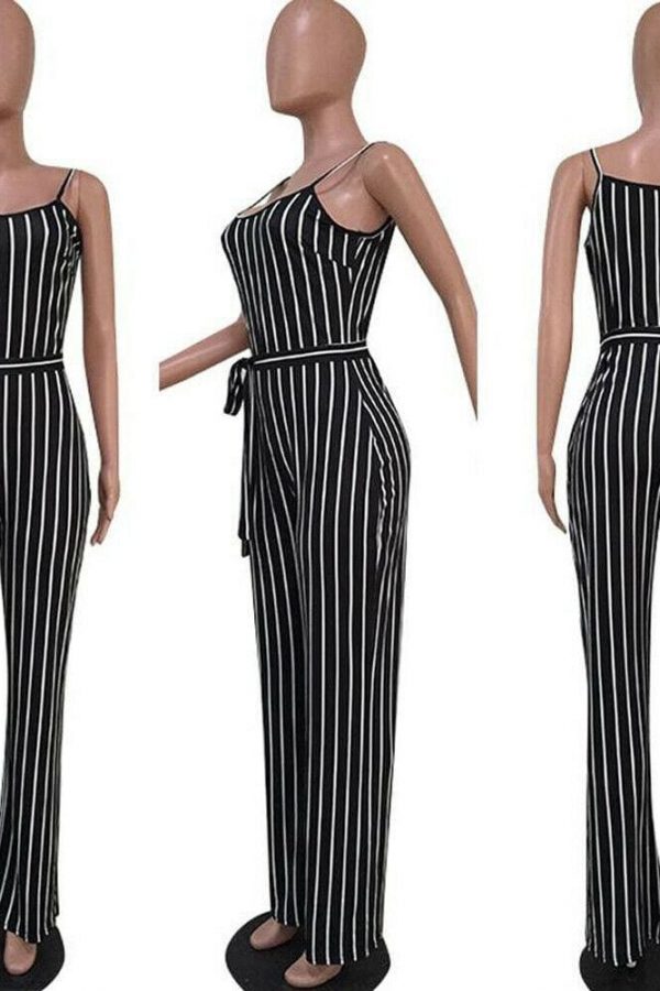 The Best Hot Women Ladies Clubwear V-Neck Striped Playsuit Sexy Bodycon Party Jumpsuit Romper Summer Beach Casual Long Trousers Online - Source Silk