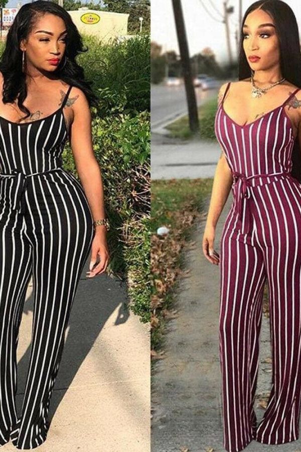 The Best Hot Women Ladies Clubwear V-Neck Striped Playsuit Sexy Bodycon Party Jumpsuit Romper Summer Beach Casual Long Trousers Online - Source Silk