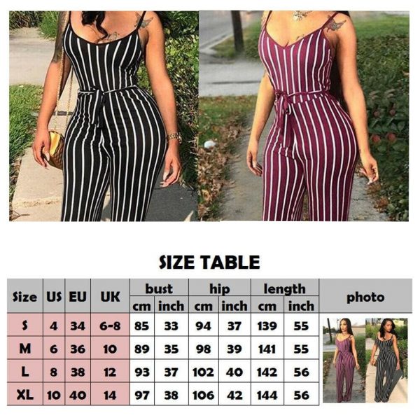 The Best Hot Women Ladies Clubwear V-Neck Striped Playsuit Sexy Bodycon Party Jumpsuit Romper Summer Beach Casual Long Trousers Online - Source Silk