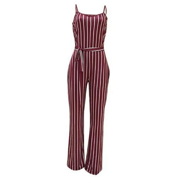 The Best Hot Women Ladies Clubwear V-Neck Striped Playsuit Sexy Bodycon Party Jumpsuit Romper Summer Beach Casual Long Trousers Online - Source Silk