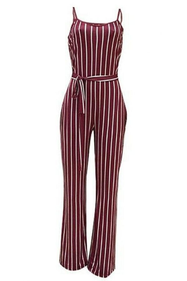 The Best Hot Women Ladies Clubwear V-Neck Striped Playsuit Sexy Bodycon Party Jumpsuit Romper Summer Beach Casual Long Trousers Online - Source Silk