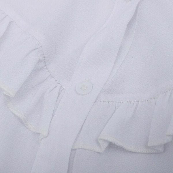 The Best Hot Women Long Sleeve Ruffles White Shirt Blouse Ladies Casual Plain OL Blouse Work Shirt Summer V Neck Shirt Online - Source Silk