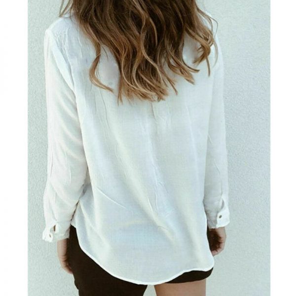 The Best Hot Women Long Sleeve Ruffles White Shirt Blouse Ladies Casual Plain OL Blouse Work Shirt Summer V Neck Shirt Online - Source Silk