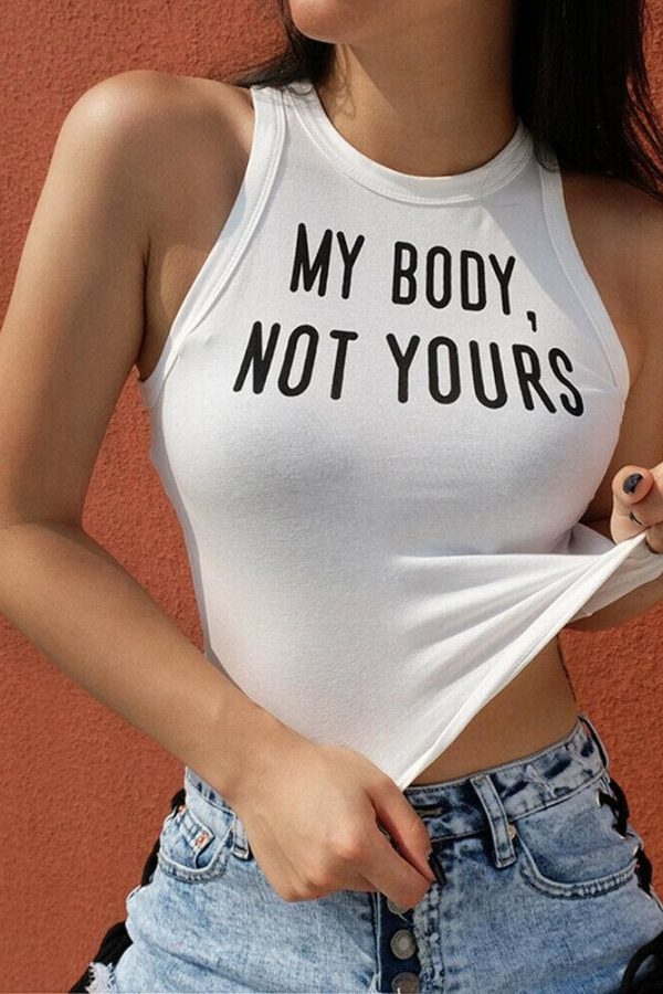 The Best Hot Women Sleeveless O-Neck Pullover Short Shirt Tank Tops Fashion Summer Funny Letter Cotton Crop Tops Online - Source Silk