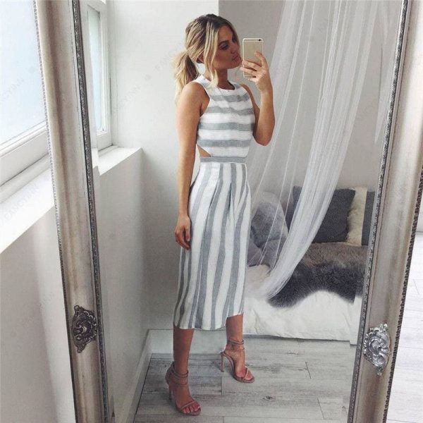 The Best Hot Women Sleeveless Striped Wide Leg Jumpsuit Casual Clubwear Loose Wide Leg Pants Outfit Playsuit Overalls Online - Source Silk