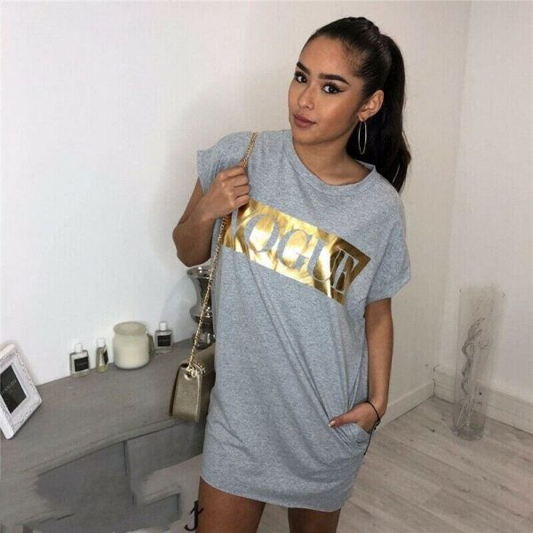 The Best Hot Women's Casual Summer Top Dress Short Sleeve VOGUE Tee Shirt Femme Party Loose Fashion Basic Shirt Dress Online - Source Silk