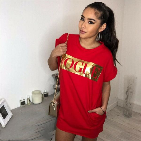 The Best Hot Women's Casual Summer Top Dress Short Sleeve VOGUE Tee Shirt Femme Party Loose Fashion Basic Shirt Dress Online - Source Silk