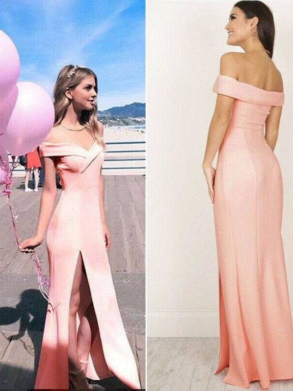 The Best Hot Women's Off Shoulder Dresses Casual Long Maxi Evening Party Beach Long Dress Solid Pink Black V-neck Summer Costume Online - Source Silk