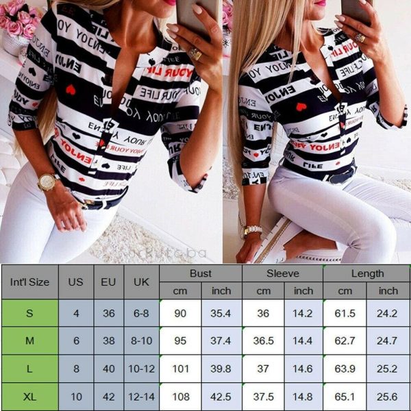 The Best Hot Women's Summer Heart&Letters Printed Blouse Ladies Casual V Neck Button Half Sleeve Slim Tops Shirt Online - Source Silk